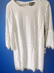 Lace Dress by RN Studio Bell Sleeves Feminine Old Money Semi-Formal Lined New - Picture 1 of 8