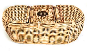Cesta de pescado marco de metal de ratán creel tres solapas 18" X 7" X 6 3/4" - Imagen 1 de 7