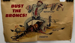 HOUSTON OILERS Denver Broncos Chronicle Newspaper 80s Vintage Cartoon Poster - Picture 1 of 7