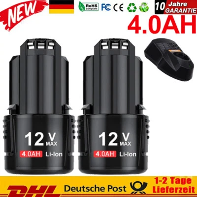 MARKENLOS 1/2 Für Bosch GBA 12V 8.0Ah 4.0Ah Akku & Ladegerät BAT411 Li-ion GSR GDR GSA NEW
