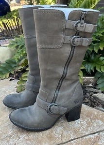Born Treddy Boots Leather Moto Style Mid Calf Gray, Flannel Lined Wm Sz 6.5 - Picture 1 of 15