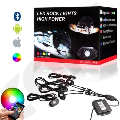 4x Pod RGB LED Rock Light Wireless Bluetooth Music Controller side marker - Image 1 of 4