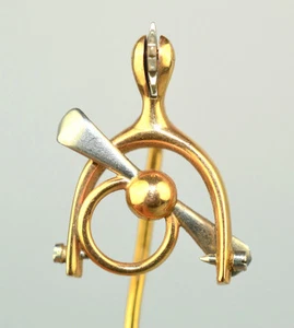 VINTAGE 14K YELLOW & WHITE GOLD STICKPIN HORSE RIDING COWBOY SPUR SPINS MOVES - Picture 1 of 6