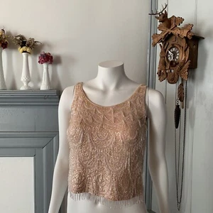 Vintage 1960s peach beaded sequin showgirl top blouse go-go shirt evening wear - Picture 1 of 20