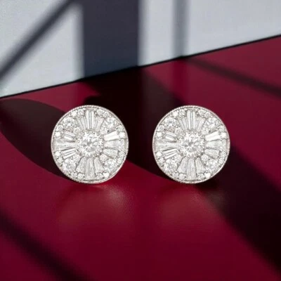 Diamond Women Earring 18k White Gold Lab Grown 1.5 Carat Studs Round Cut - Image 1 of 4