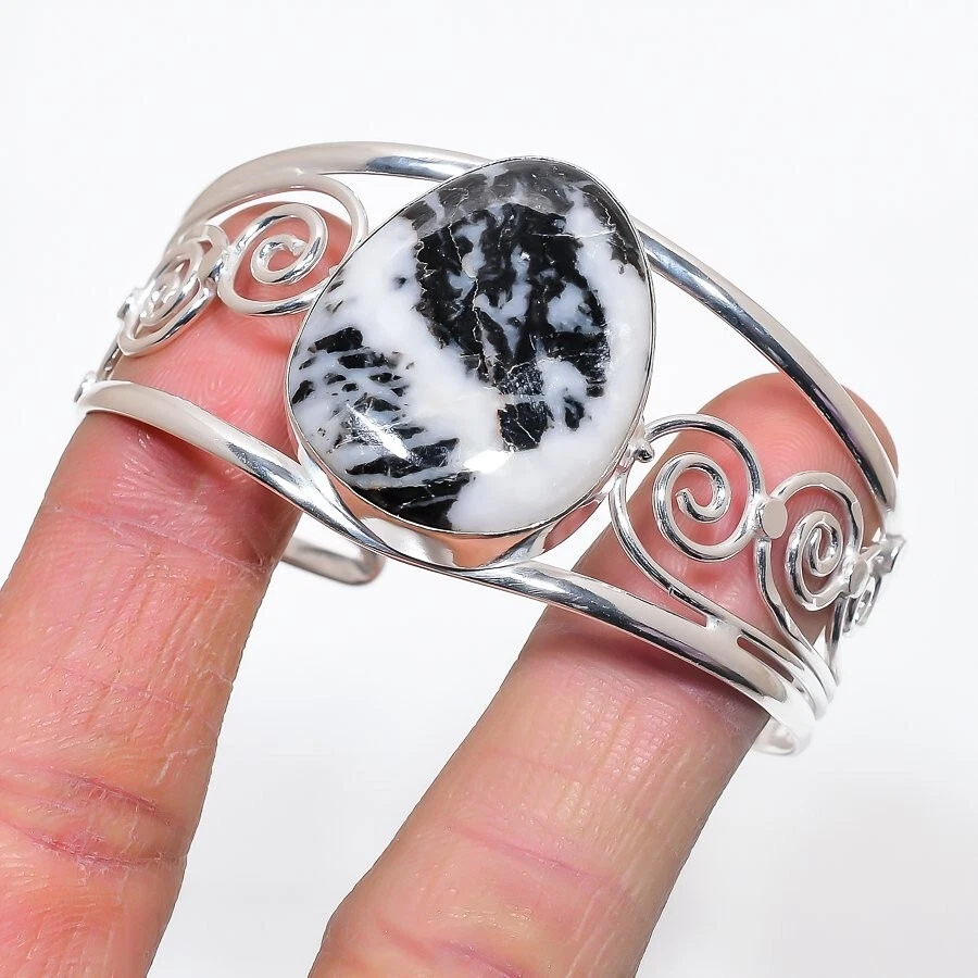 Brazalete ajustable de plata de ley 925 con piedras preciosas blancas naturales para caballo Foto 1 de 1