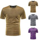 Men O Neck Shiny T Shirt Short Sleeve Top Casual Tee Party Dance Pullover