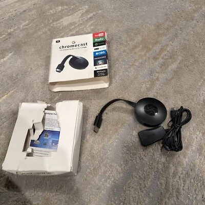 Chromecast Black TV Digital HD Media Streamer Device By Google Powers On - Image 1 of 4