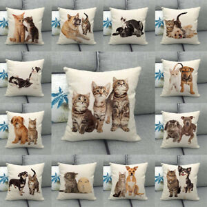 Cute Cat Dog Grange House Pillow Case Throw Couch Cushion Covers Farmhouse Pet