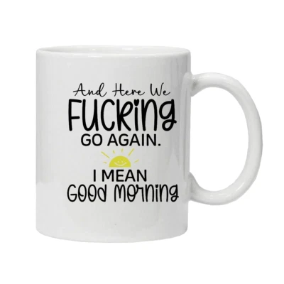 MWGIFTS Funny Novelty Mug And Here We Fking Go Again Cup Tea Coffee Boxed Gift Present