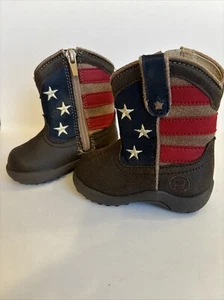 Infants Roper Patriotic Flag Cowboy Boot Brown/Red/White/Blue Size 3 - Picture 1 of 11