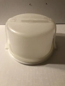Vintage Tupperware 10"Cake Holder/Carrier 683-1 w/Handle 684-5 base Cream/ Clear - Picture 1 of 4