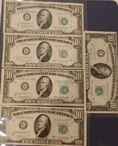 Set Of 5 Uncirculated 1960 Series C $10 Bill (Missing "IN GOD WE TRUST") - Picture 1 of 2
