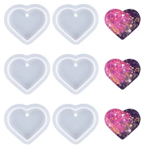 6 Pcs Heart Shape Resin Mold Heart Keychain Charms Silicone Mold Heart Jewelr... - Picture 1 of 7