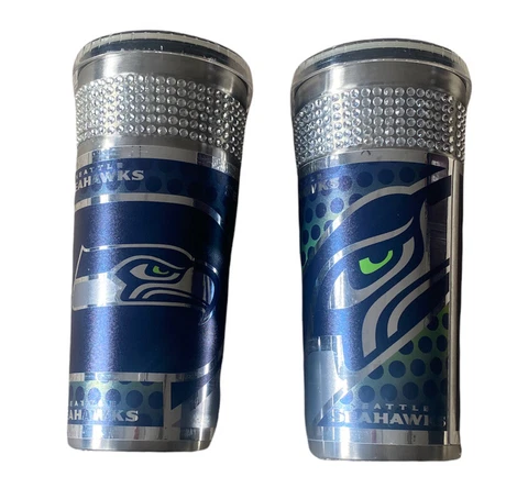 2 New Seattle Seahawks NFL Licensed 16oz Sip-N-Go w/ Lid Straw Double Walled Cup Cover