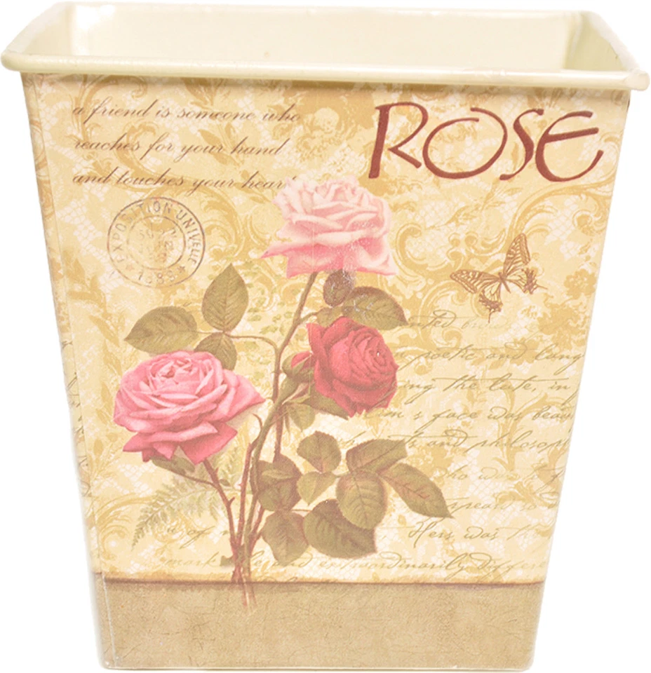 Wunderschöner ROSE Floral VINTAGE Blech BLUMENÜBERTOPF - Bild 1 von 1