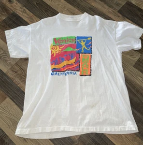 Vtg 90s T-Shirt Venice Beach Tourism NEON T-Shirt Single Stitch RARE XL **Stains - Picture 1 of 14