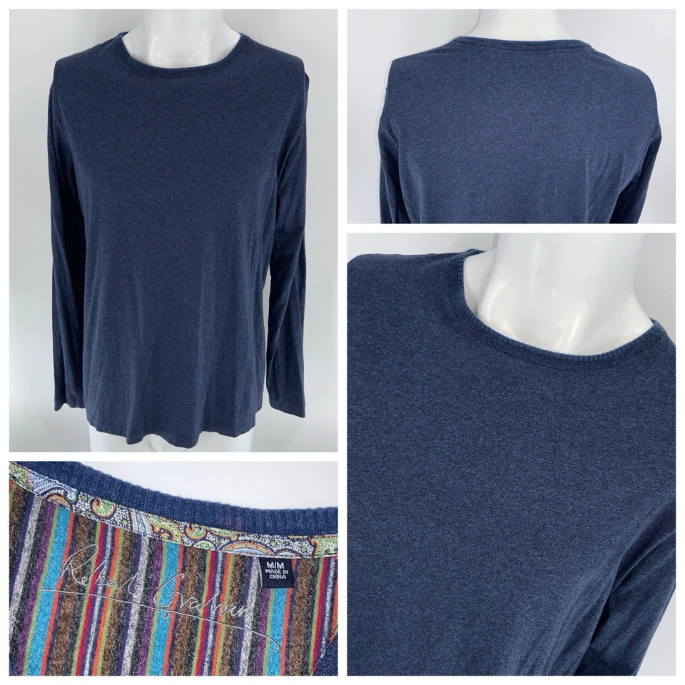 Camisa Robert Graham Cuello Redondo M Hombres Azul Algodón Manga Larga YGI V4-232 Foto 1 de 4