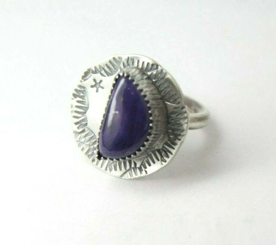 Sugilite Ring Purple Cabochon Gemstone .925 Sterling Silver Size 4.5 Celestial - Image 1 of 4