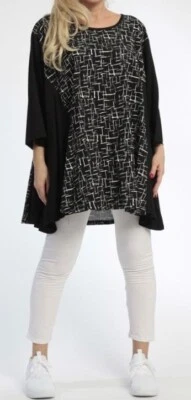 PLUS SIZE BLACK/WHITE ABSTRACT PATTERN JERSEY A-LINE TUNIC/TOP Size 34-38 - Image 1 of 4