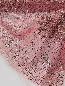Beaded Sequins Pearl Fabric Dusty Pink Embroidered Pearl Sequins Fabric By Yard - Picture 1 of 5