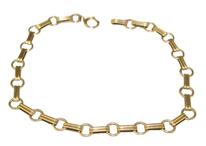 VINTAGE 14K YELLOW GOLD RIDGED OVAL & ROUND LINK CHARM BRACELET 7.25" LONG 4.3g - Picture 1 of 3