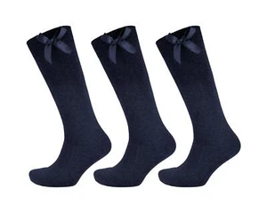 Knee High Socks Satin Ribbon Bow Girls Womens Cotton School Sock(3, 6, 12 PAIRS) - Picture 1 of 13