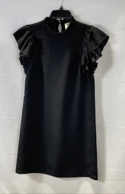 Vestido Kate Spade New York preto manga babado gola manchada tamanho 0 - Imagem 1 de 4