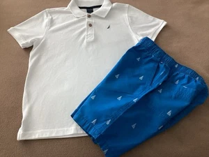 Boys Size 7 Nautica White Polo, Gymboree Size 6 Blue, White Shorts EUC - Picture 1 of 8