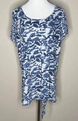 Lucky Brand Mujer Gorra Manga Azul Floral Camiseta Talla 1X. Foto 1 de 4