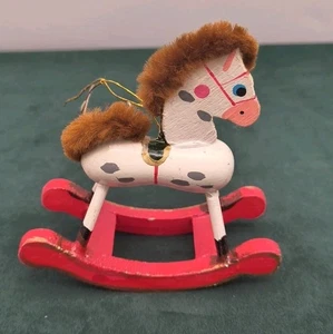 Vintage 1980s Wooden Rocking Horse Christmas Tree Ornament - Picture 1 of 3