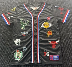 Ultra Game NBA Jersey Shirt M Black Multi-Team Logos Button Up Licensed - Picture 1 of 15