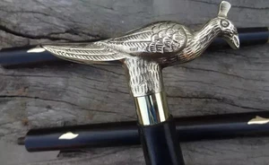 Antique Solid Brass Pecock Head Handle Vintage Style Wooden Walking Stick Cane - Picture 1 of 5