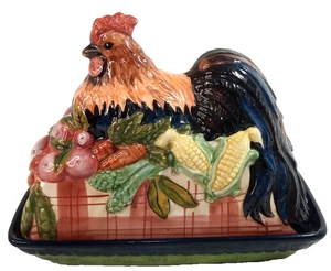 Tracy Porter Covered Butter Dish Rooster Chicken Stonehouse Farm Ceramic Harvest - Picture 1 of 11