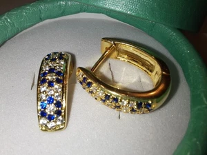 2Ct Round Lab Created Blue Sapphire Huggie Hoop Earrings Yellow Gold Plated - Picture 1 of 14