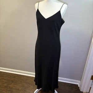 Abito midi vintage Evan Picone nero cami slip scollo a V midi completamente foderato taglia 12 - Foto 1 di 6