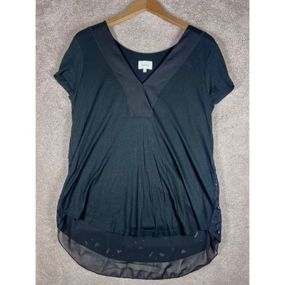 Whimsygoth DELETTA L Anthropologie Black Tunic Top Lace Sheer Details Floral - Image 1 of 4