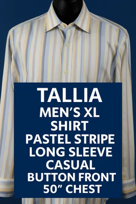 Tallia Men’s XL Shirt Pastel Stripe Long Sleeve Casual Button Front 50" - Image 1 of 4