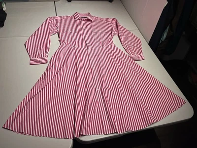 Polo Ralph Lauren Dress Women's 16 Pink Striped Polyester Button Collared VTG - Image 1 of 4