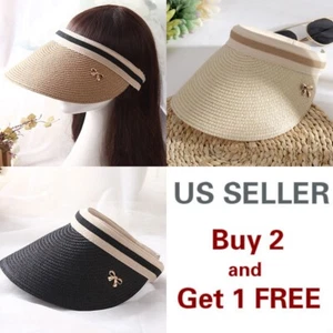 Women Summer Visor Hat Sun Wide Brim Cap Beach Uv Straw Cover Protection Ladies - Picture 1 of 9