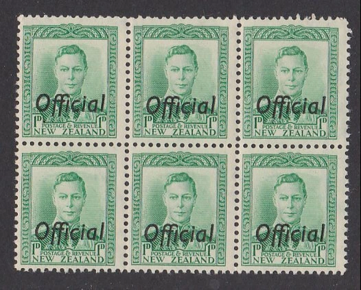 NUEVA ZELANDA OFICIAL 1938 GVI 1d Verde MNH bloque de 6 SG cat £36...........Q816 Foto 1 de 1