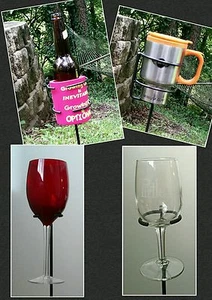 2 Outdoor Wineglass & 2 Universal Cup Holder (Beer, Mug, or Cup) Blacksmith Made - Picture 1 of 8