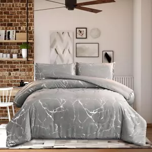 Silver Metallic Marble Comforter Set Queen Size Glitter Bedding Set, Grey/Silver - Picture 1 of 9