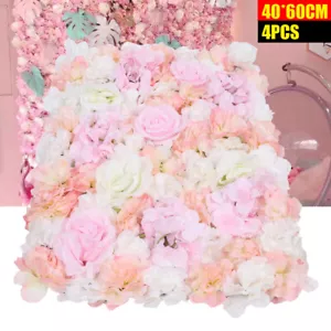 4* Panel de Pared Flor de Seda Artificial Boda Fiesta Lugar Decoración Telón de Fondo Rosa - Imagen 1 de 16