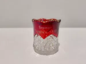 Vintage 1910 Ruby Red Flash Glass Souvenir Glass, Toothpick Holder Rietzema S - Picture 1 of 7