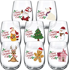 8 Pcs Christmas Stemless Wine Glasses Bulk for Women Friends 15 Oz Merry Christm - Picture 1 of 6