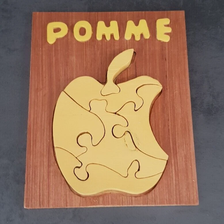Jeux en bois fait main en France - Puzzles fruits - Pomme jaune - Photo 1/2
