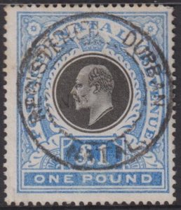 NATAL - 1902 KEVII £1 BLACK & BLUE   SG 142 VFU Cv £80 [E6854] - Bild 1 von 2