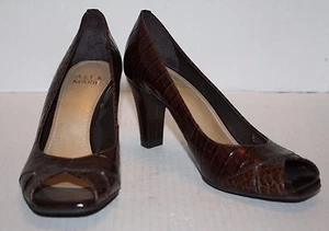NEU Alex Marie Damenschuhe braun strukturiertes Leder offene Zehenpartie Absatz 6,5 M kostenloser Versand - Bild 1 von 7