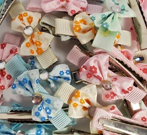20 pcs blue,pink,green  small girl hair clip pin bow Barrettes hair bow  dog - Picture 1 of 5